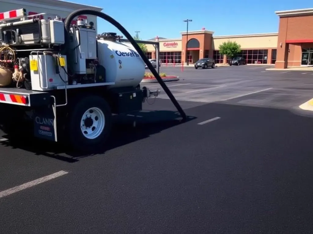 Freshly treated asphalt pavement with a uniform protected surface